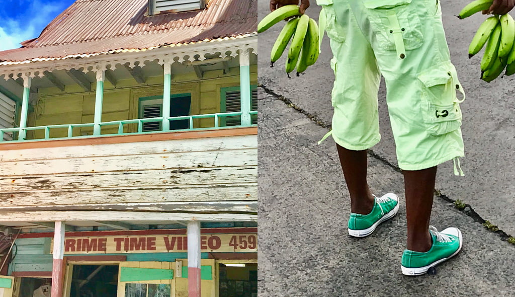 Collage of Caribbean colours and streetlife in St Lucia