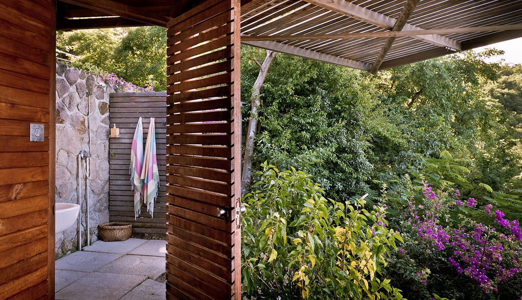 The outdoor shower in the Lodge at Cosmos St Lucia